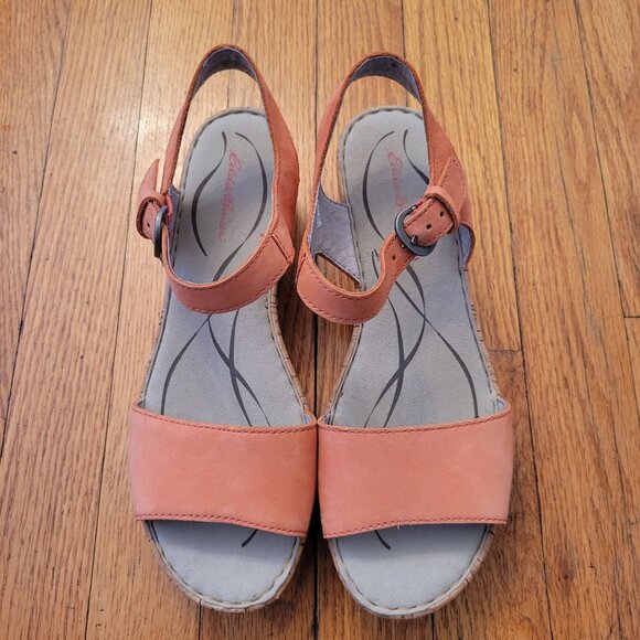 Eddie‎ Bauer Cork Wedge Sandals 8.5 Orange KARA Summer Shoes - Picture 2 of 7